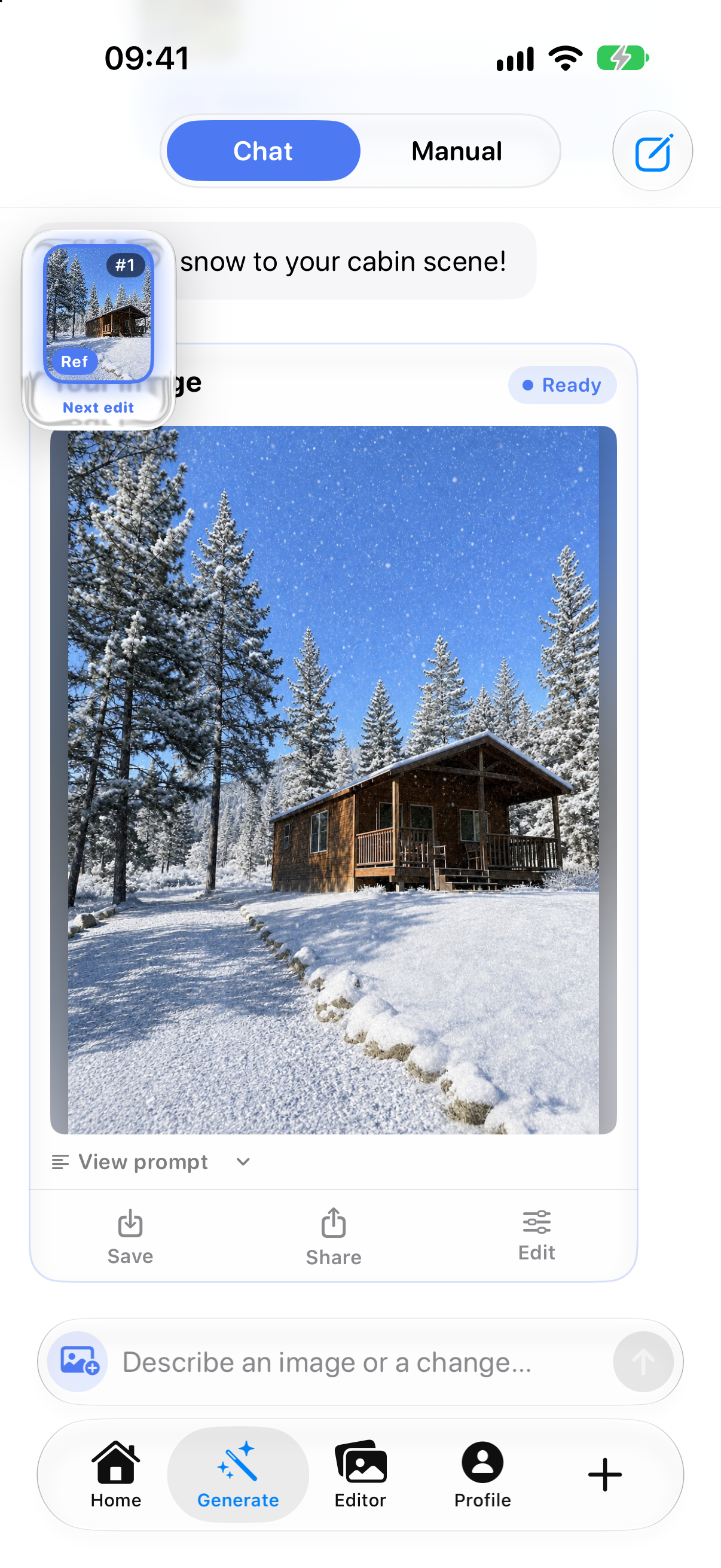 Lumia Chat zeigt das Ergebnis mit verschneiter Hütte